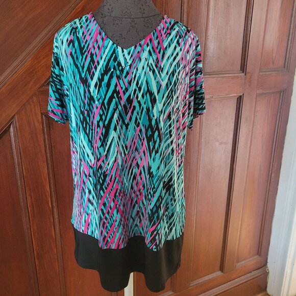 Laura Ashley Womens Multicolor Geometric Print Short Sleeve Top M - Picture 1 of 7